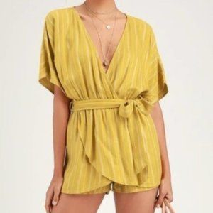 Lulu's Climb Aboard Mustard Yellow Striped Romper